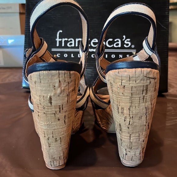 Like new size 7.5 white canvas and navy trim cork wedges - Picture 6 of 9